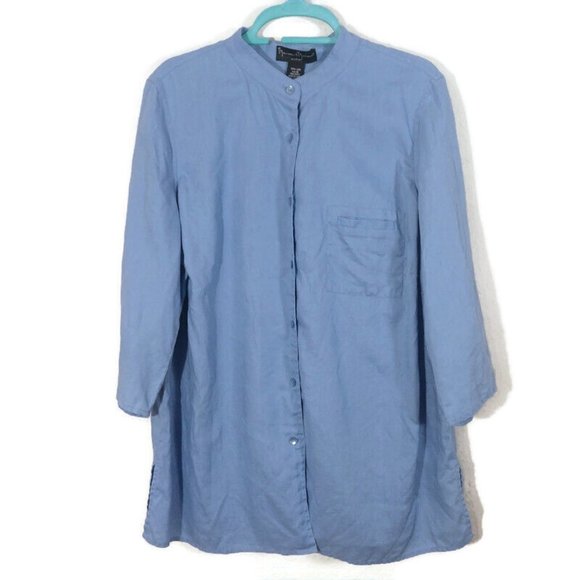 Mercer & Madison Women's 100% Linen Shirt 3/4 Slit Sleeve Blue Size 1X - Picture 1 of 7